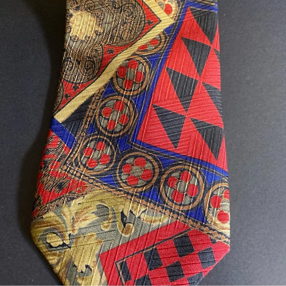 Vtg‎ Hervé Ledger Paris Geometric And Abstract Art Print Tie Wearable Art Silk